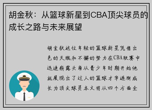 胡金秋：从篮球新星到CBA顶尖球员的成长之路与未来展望