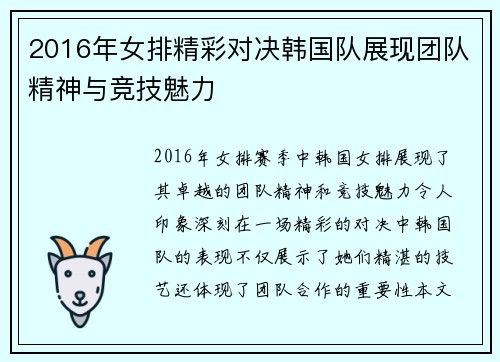 2016年女排精彩对决韩国队展现团队精神与竞技魅力