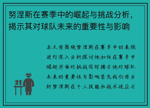 努涅斯在赛季中的崛起与挑战分析，揭示其对球队未来的重要性与影响