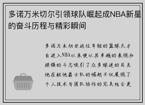 多诺万米切尔引领球队崛起成NBA新星的奋斗历程与精彩瞬间